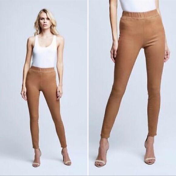 l’agence Rochelle High Rise Nutmeg Coated Pull On Pants L - Picture 1 of 7